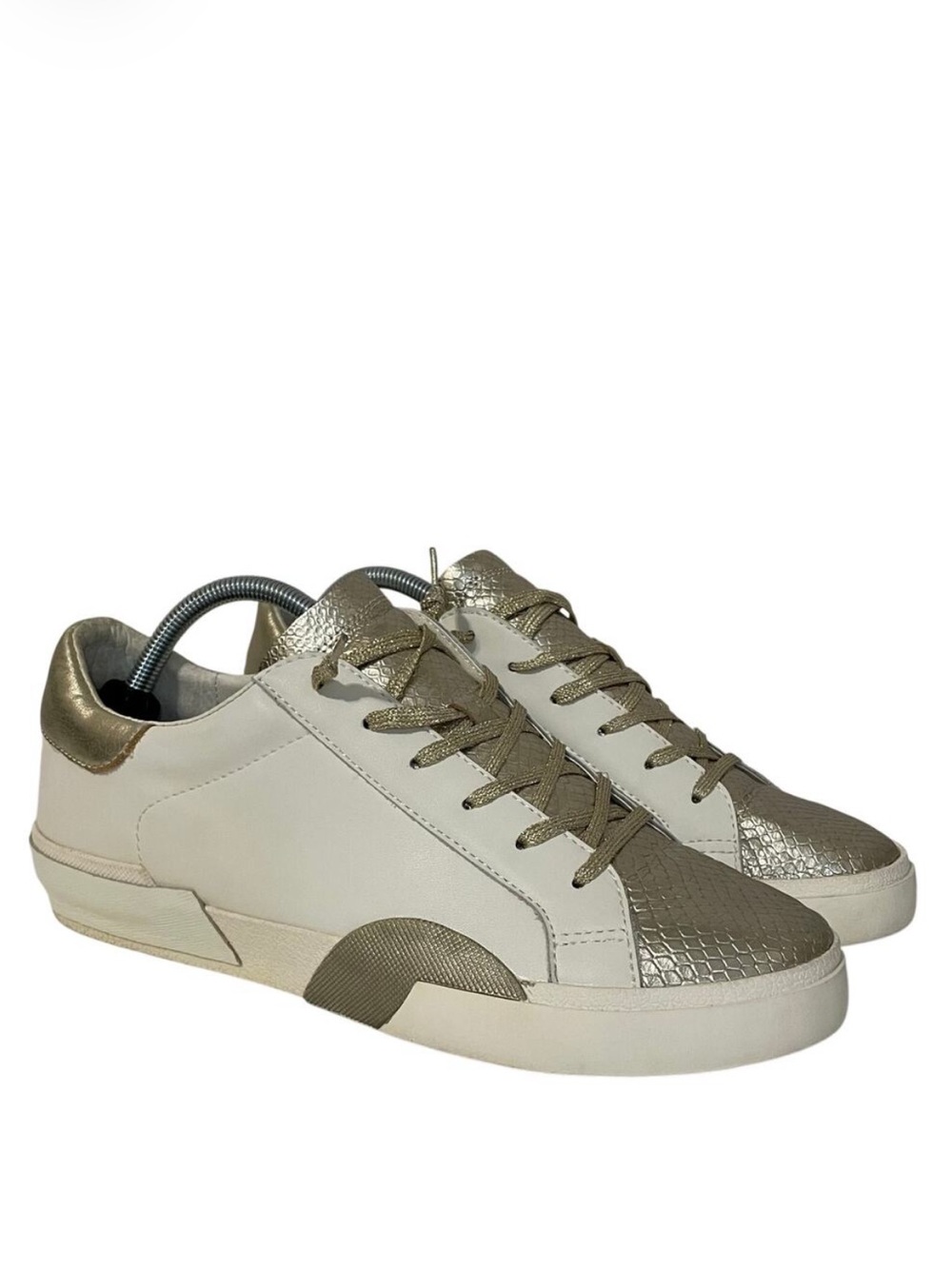 Dolce Vita Zina Women's Low Top Leather Sneakers Size 11 Cream Metallic Gold